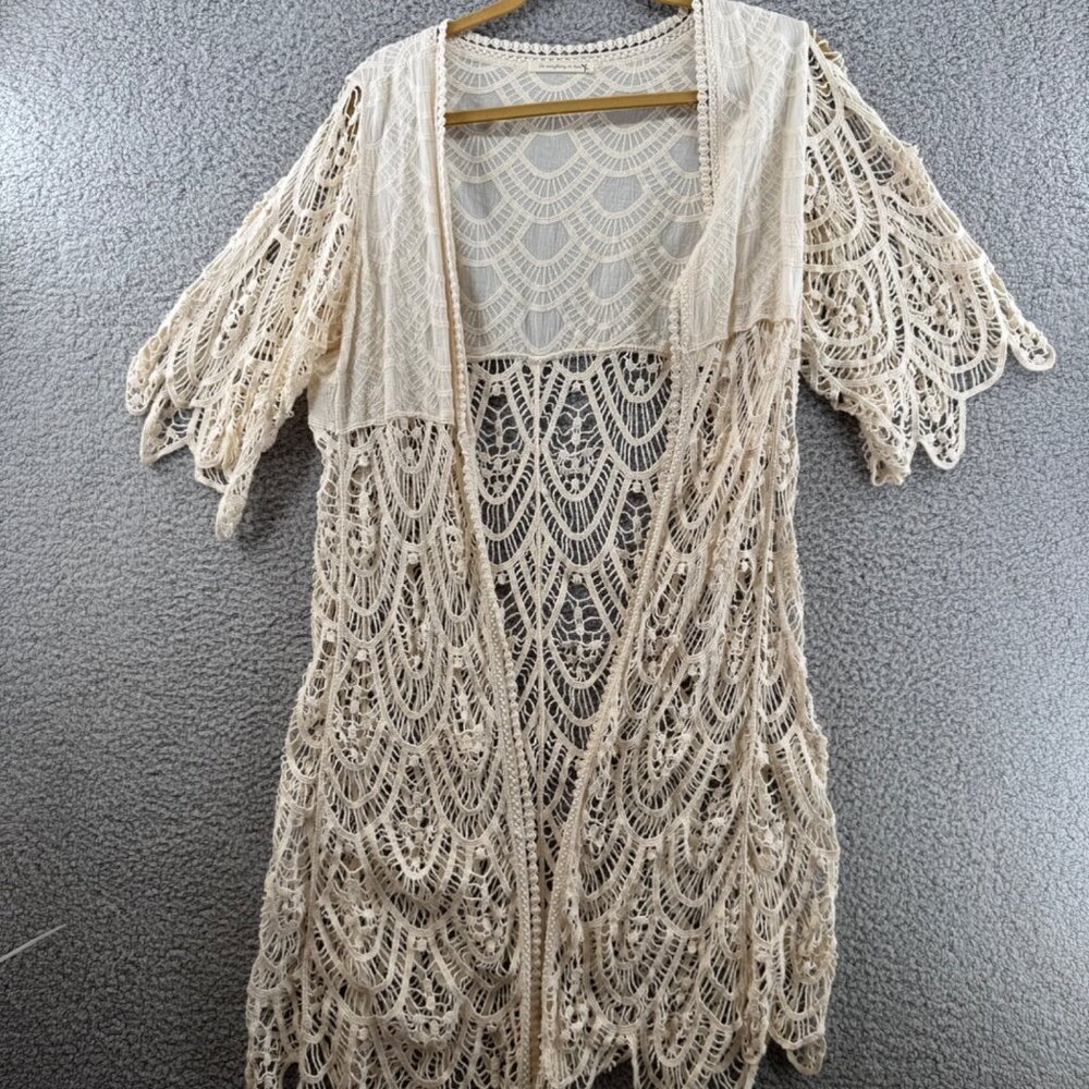 Do Everything In Love  Crochet Lace Long Kimono Cardigan  One Size